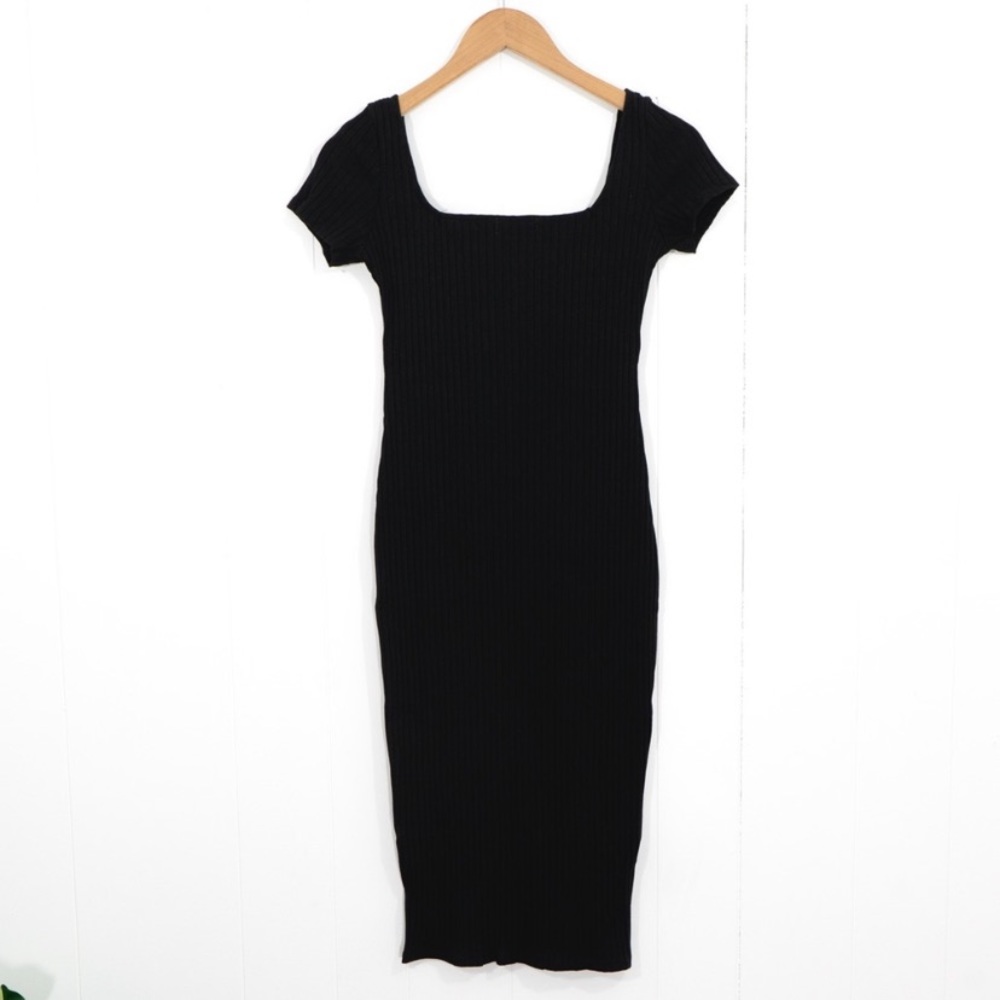 Black Ribbed Midi Dress - Picture 6 of 6